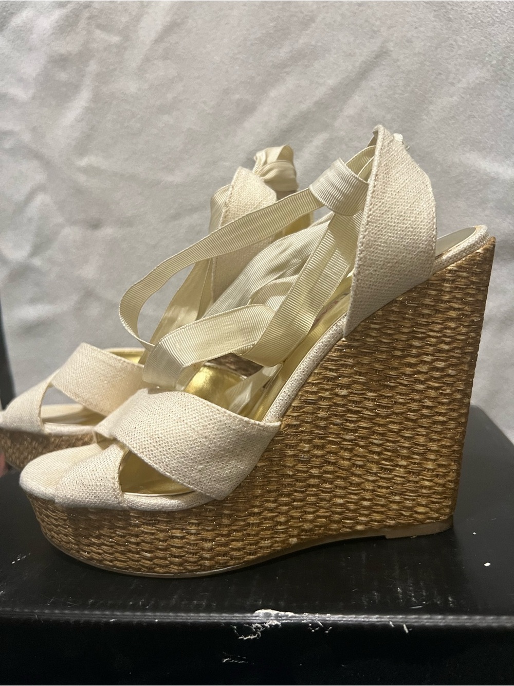 JustFab Cream Woven Espadrille Wedge Sandals